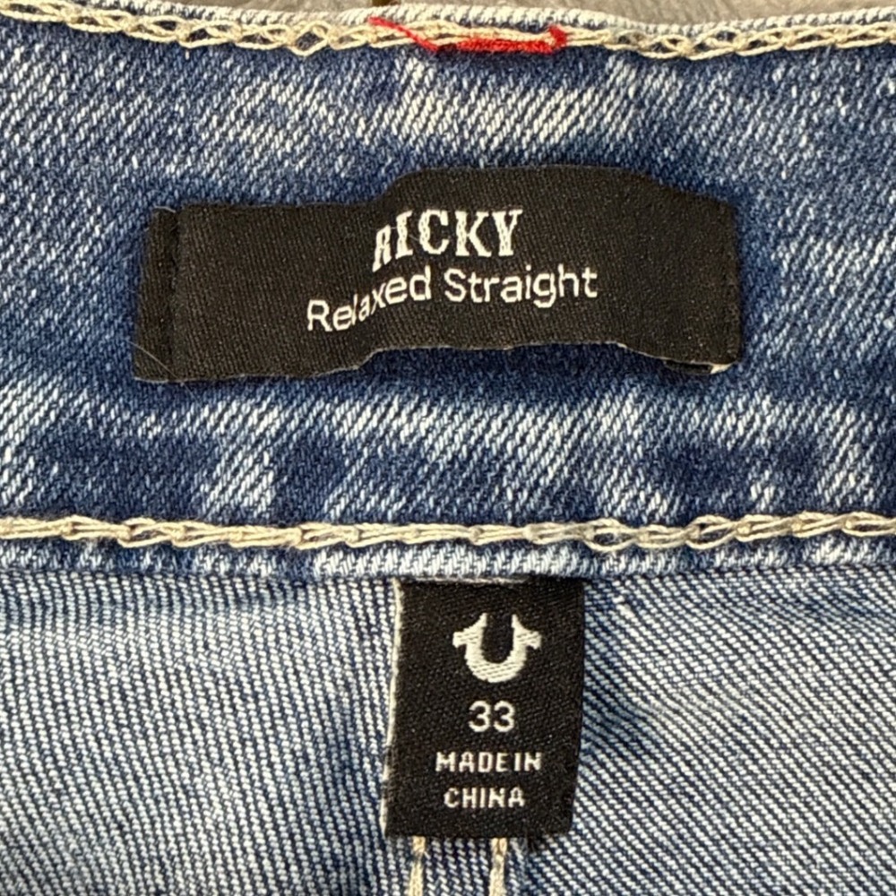 True Religion Jeans Mens 33 Ricky Big T NF Blue Acid Wash Straight NEW - Picture 9 of 11